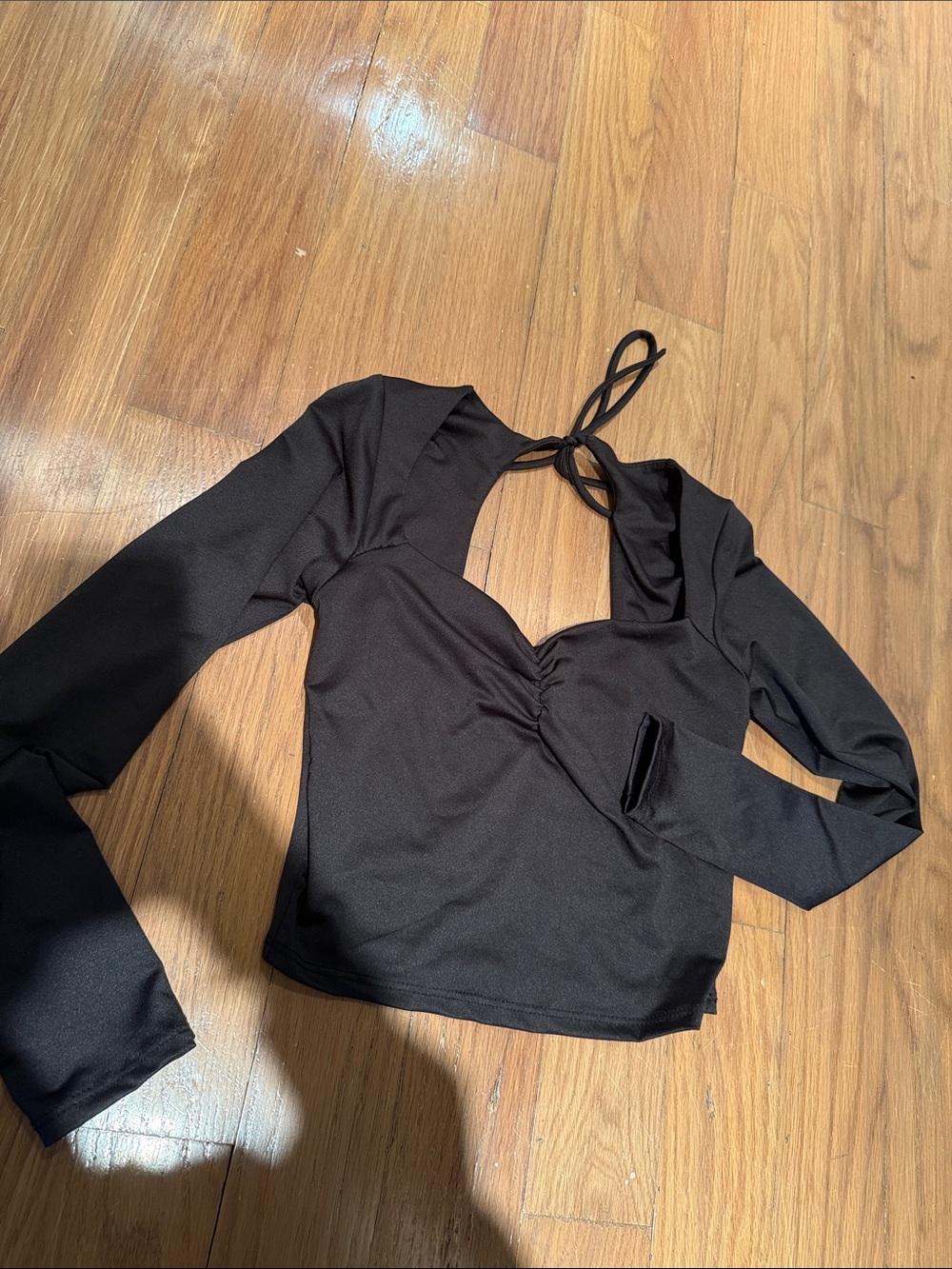 Tie-Back Long Sleeve Top in Black